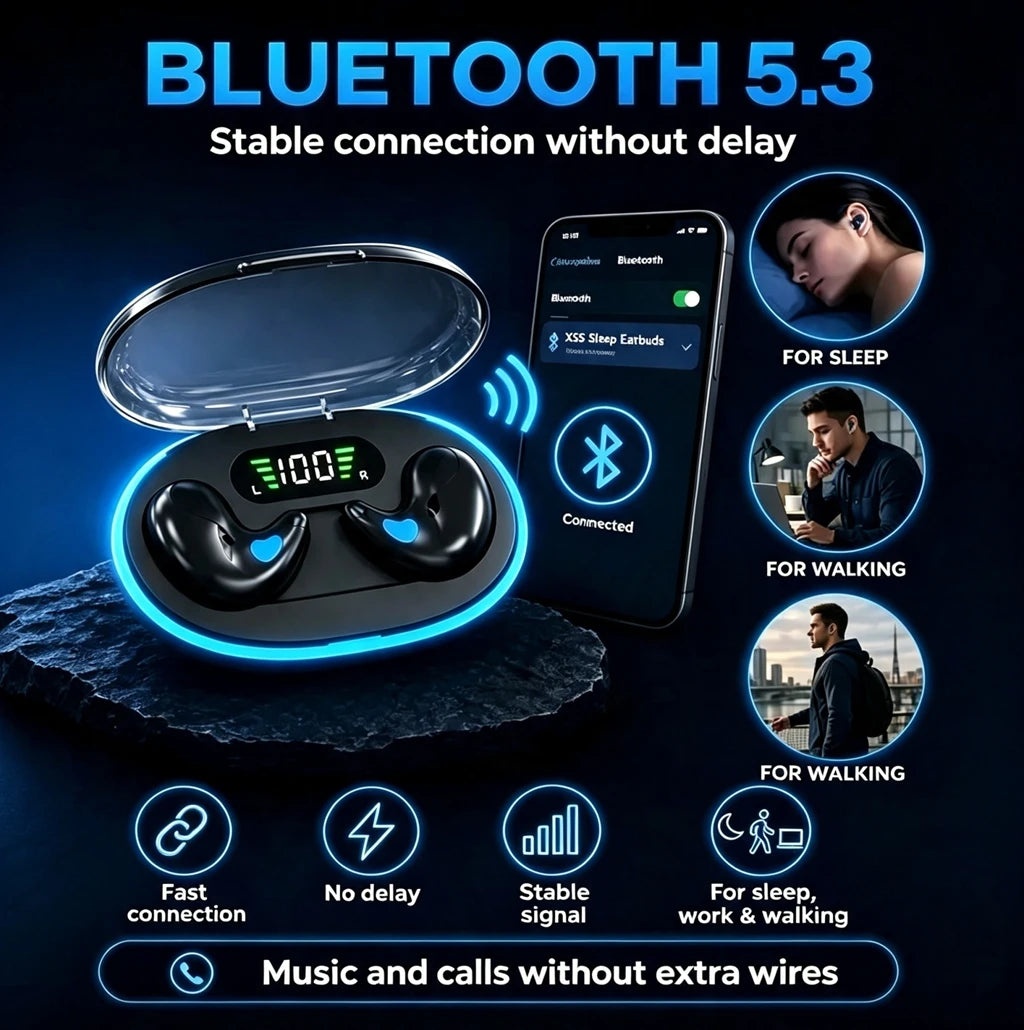 TWS Sleep Wireless Earbuds Bluetooth 5.3 Hidden Invisible Headphones IPX5 Waterproof Noise Reduction Sports Touch Headset