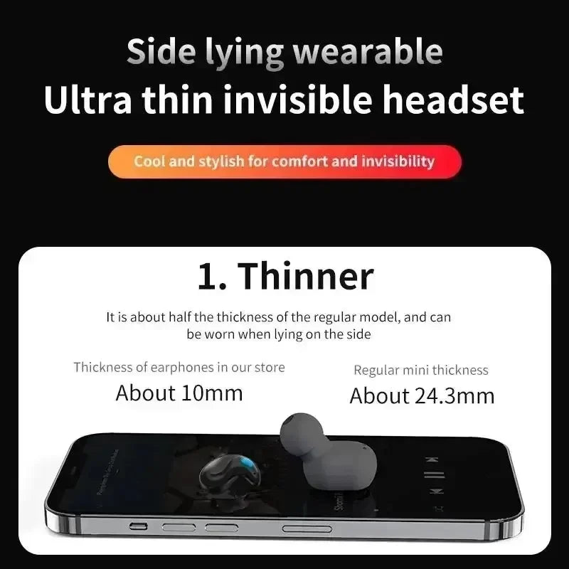 TWS Sleep Wireless Earbuds Bluetooth 5.3 Hidden Invisible Headphones IPX5 Waterproof Noise Reduction Sports Touch Headset